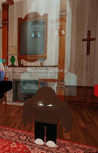a room with a cross on the wall and a person named muratkoyimdaturat31 standing in front of it