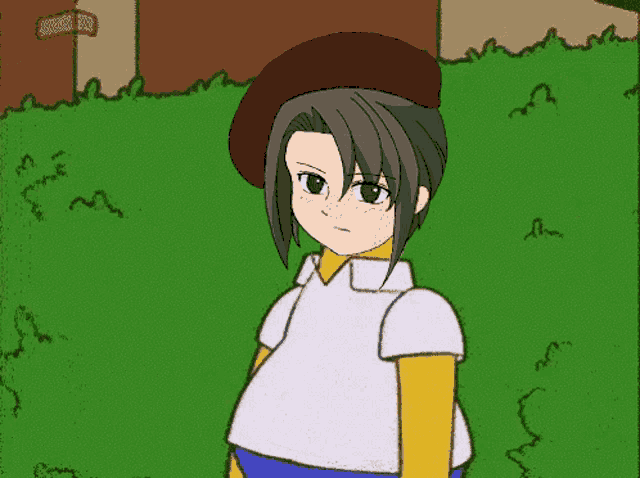 a cartoon drawing of a girl wearing a beret