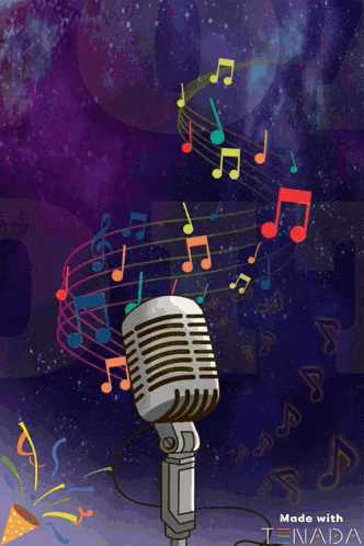 a poster with a microphone and music notes and the words made with tenada