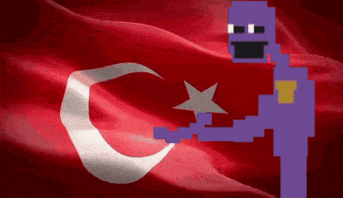 a pixel art of a man holding a star in front of a flag