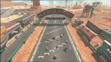 a video game called mariokart is being played on a television