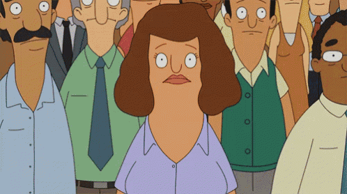 a cartoon of a woman standing in a crowd
