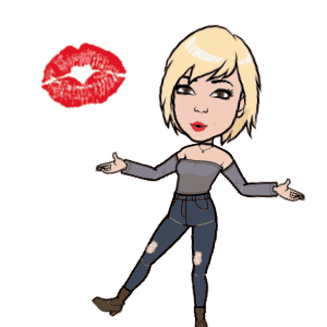 a cartoon drawing of a woman with blonde hair covering her mouth with her hands