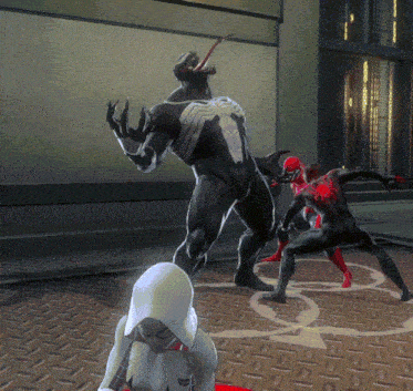 a video game scene with spider-man and venom