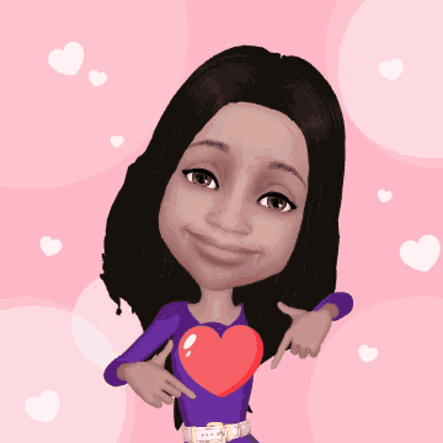a cartoon girl is pointing at her heart