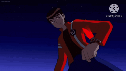 a cartoon character is holding a red object in his hands .
