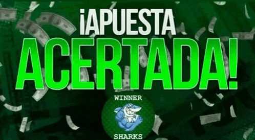 a poster with a shark and the words acertada in green letters