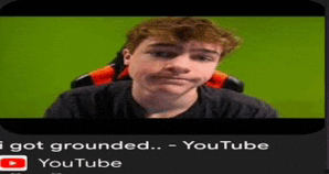 a young man is sitting in a chair with the words " i got grounded ... youtube " below him