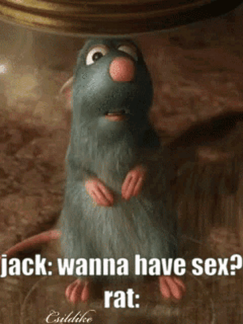 a picture of a cartoon rat with the caption " jack wanna have sex ? rat "