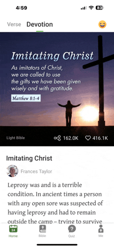 a phone screen shows a verse from the bible titled imitating christ