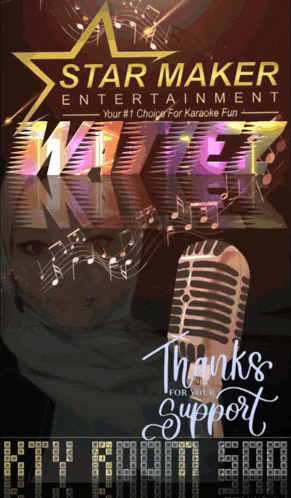 a poster for star maker entertainment shows a woman holding a microphone