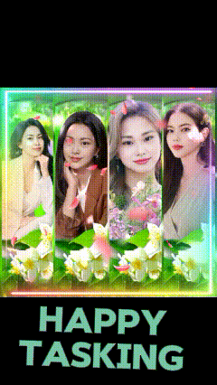 a happy tasking greeting card with a picture of four women