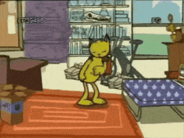 a cartoon cat is dancing in a living room with a watermark that says ftp39496