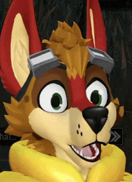 a close up of a furry fox wearing goggles