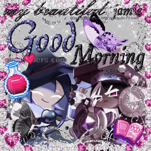 a greeting card that says good morning with a witch and a robot