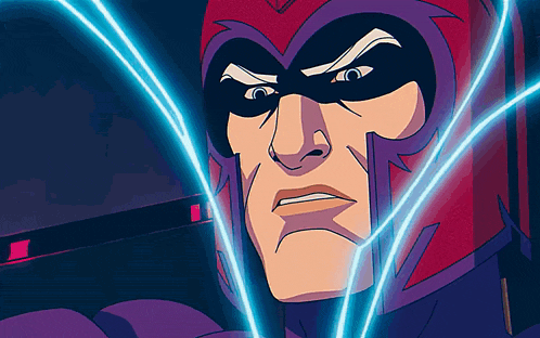 a close up of a cartoon character 's face with a purple helmet