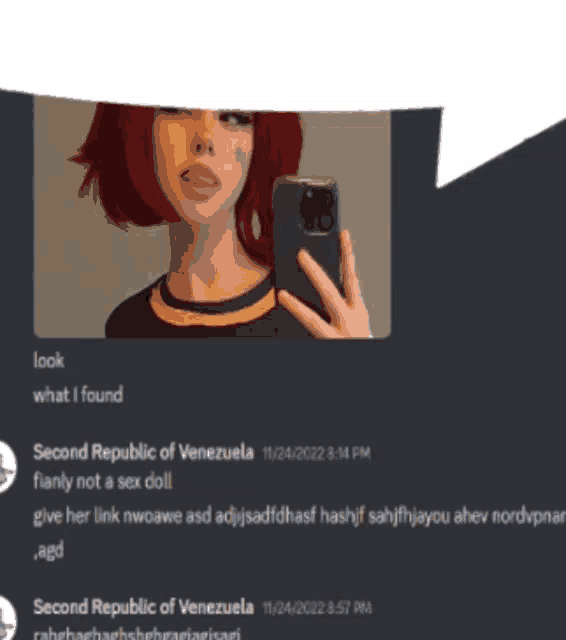 a screenshot of a woman taking a selfie with the words look what i found