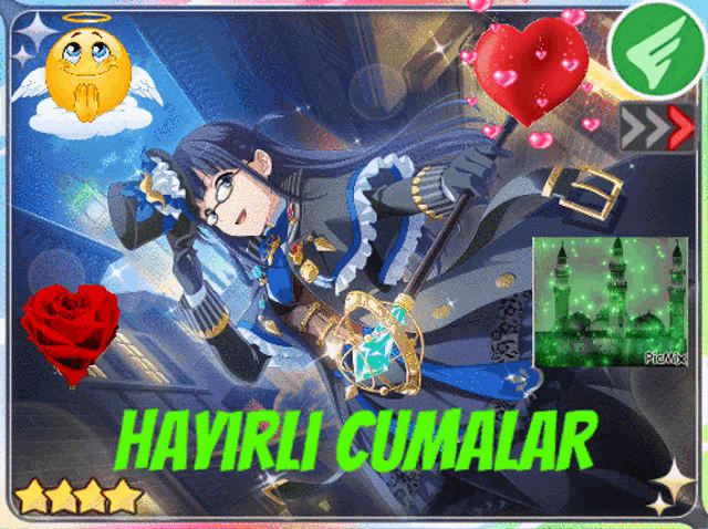 a picture of a girl with a sword and the words hayirli cumalar