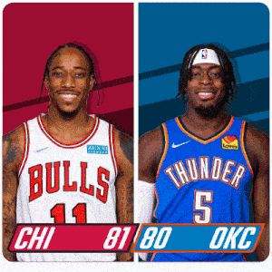 Chicago Bulls (81) Vs. Oklahoma City Thunder (80) Third-fourth Period Break GIF - Nba Basketball Nba 2021 GIFs