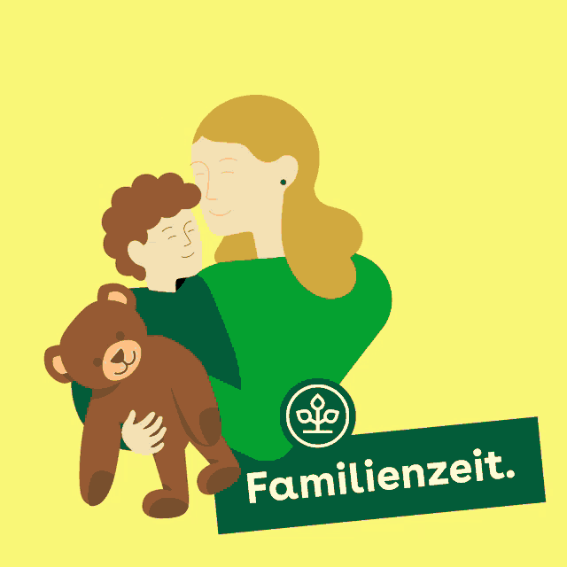 an illustration of a woman holding a child with the words familienzeit below