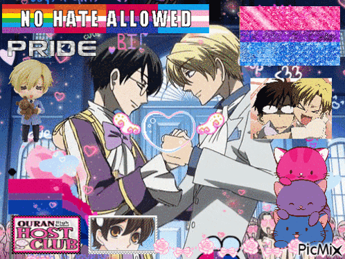 a collage of anime characters and the words no hate allowed pride