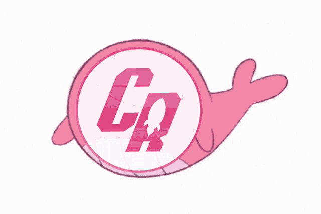a pink whale with the letters cp on it