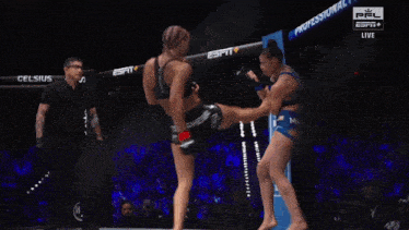 two women are fighting in a ring with a bud light banner in the background