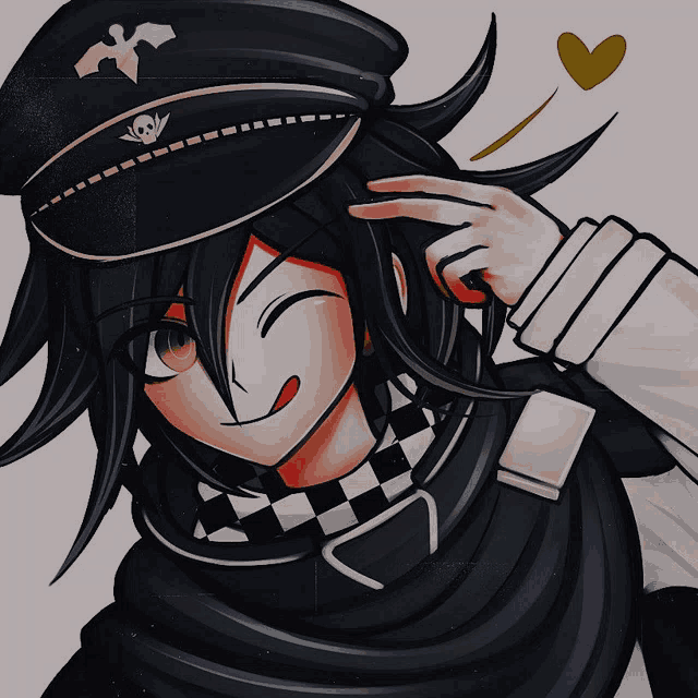 a drawing of a man wearing a hat with a skull on it