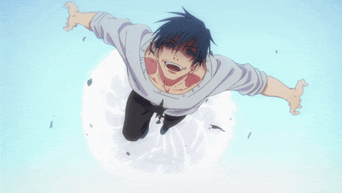 a cartoon character is flying through the air with his mouth wide open