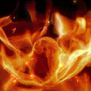 a close up of a fire with a dark background