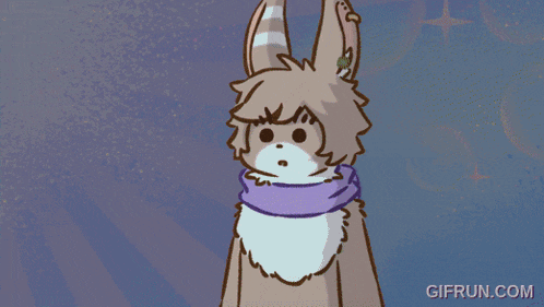a cartoon drawing of a furry animal with a scarf around its neck and the words gifrun.com below