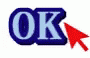a blue and white ok sign with a red arrow pointing to it .