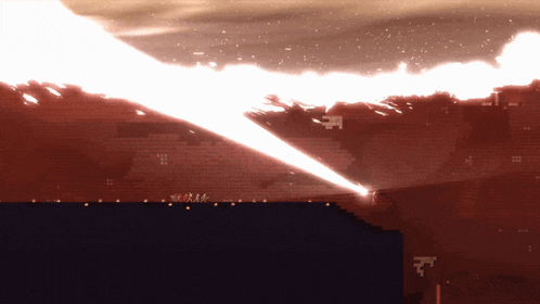 a screenshot of a video game shows a beam of light coming out of a cliff