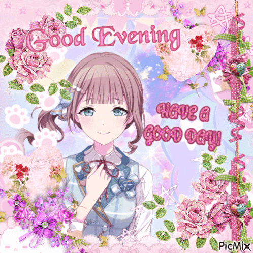 a picture of a girl that says good evening
