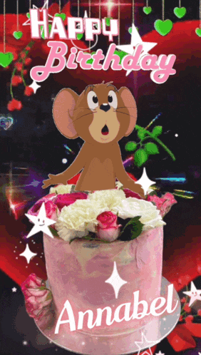 jerry mouse on top of a pink cake with the name annabel