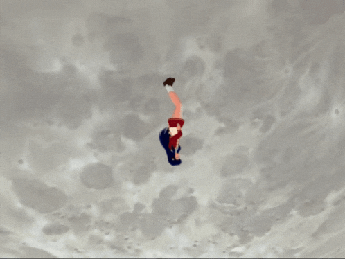 a girl in a red skirt is falling in the air