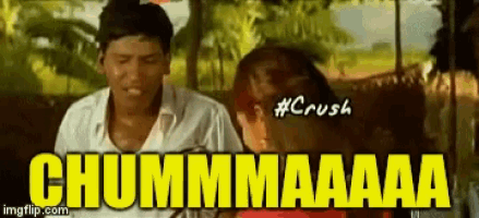a man and a woman are sitting next to each other with the words chummmaaaa written on the bottom