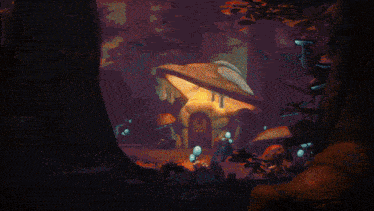 a cartoon drawing of a mushroom house with a door
