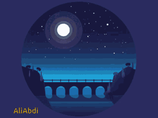an illustration of a bridge at night with the name aliabdi on the bottom
