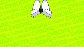 a cartoon character from teen titans go is standing next to a giant robot
