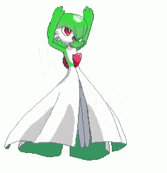 a pixel art of a green and white pokemon with red eyes .