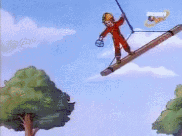 a cartoon character is walking across a rope
