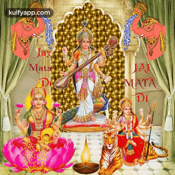 a picture of a group of deities with jai mata di written on the bottom