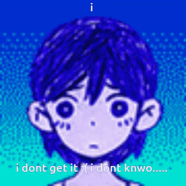 a drawing of a boy with blue hair and the words i dont get it