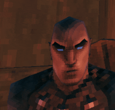 a pixelated image of a man with a very angry look on his face