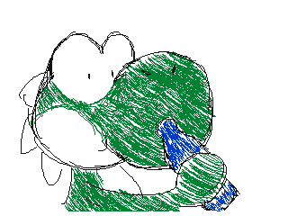 a drawing of a person with a green and blue headband