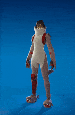 a person in a shark costume is holding a yellow guitar