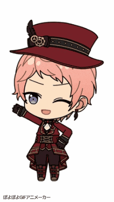 a cartoon character with pink hair wearing a top hat and gloves