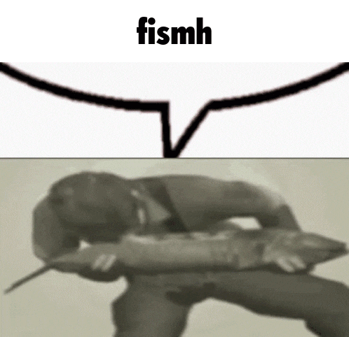 a black and white photo of a man holding a snake and a speech bubble with the word fismh .