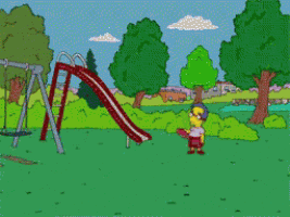 a cartoon character is playing frisbee at a playground